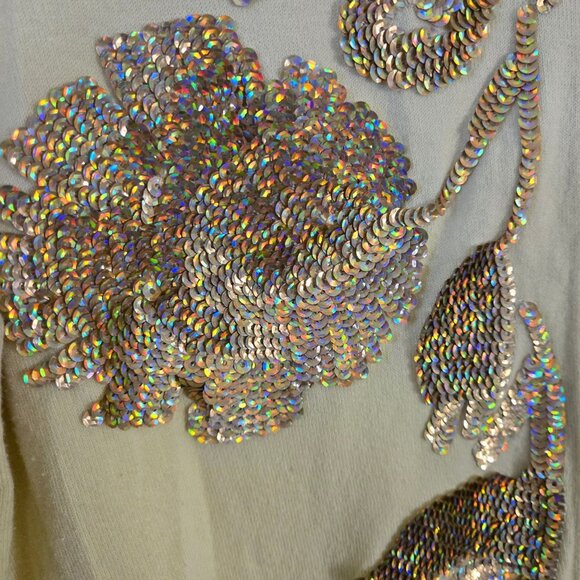 J.Crew Jackie Floral Sequin Butter Yellow Gold Cardigan Sweater Size L - Picture 6 of 10